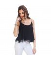 Top Chiffon Baixo De Renda Alças De Strass