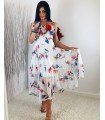 Vestido De Verão Estampado Chiffon Com Colar