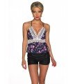 Top Peplum Estampado Flores Combinado Crochet