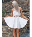 Vestido Crochet Cuello Halter Falda Vuelo