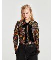 Blouse Patterned Neck Tie Velvet