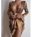 Print dress Long Sleeve Deep V-Neckline