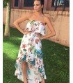 Print dress Asymmetric strapless Ruffle